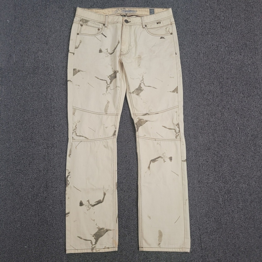 A. Tiziano 36 Abstract Splatter Pants Mens Cream Straight Leg Streetwear Denim